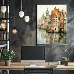 Serene Canal Scene in European Artistic Style Travel Poster PosterGoat
