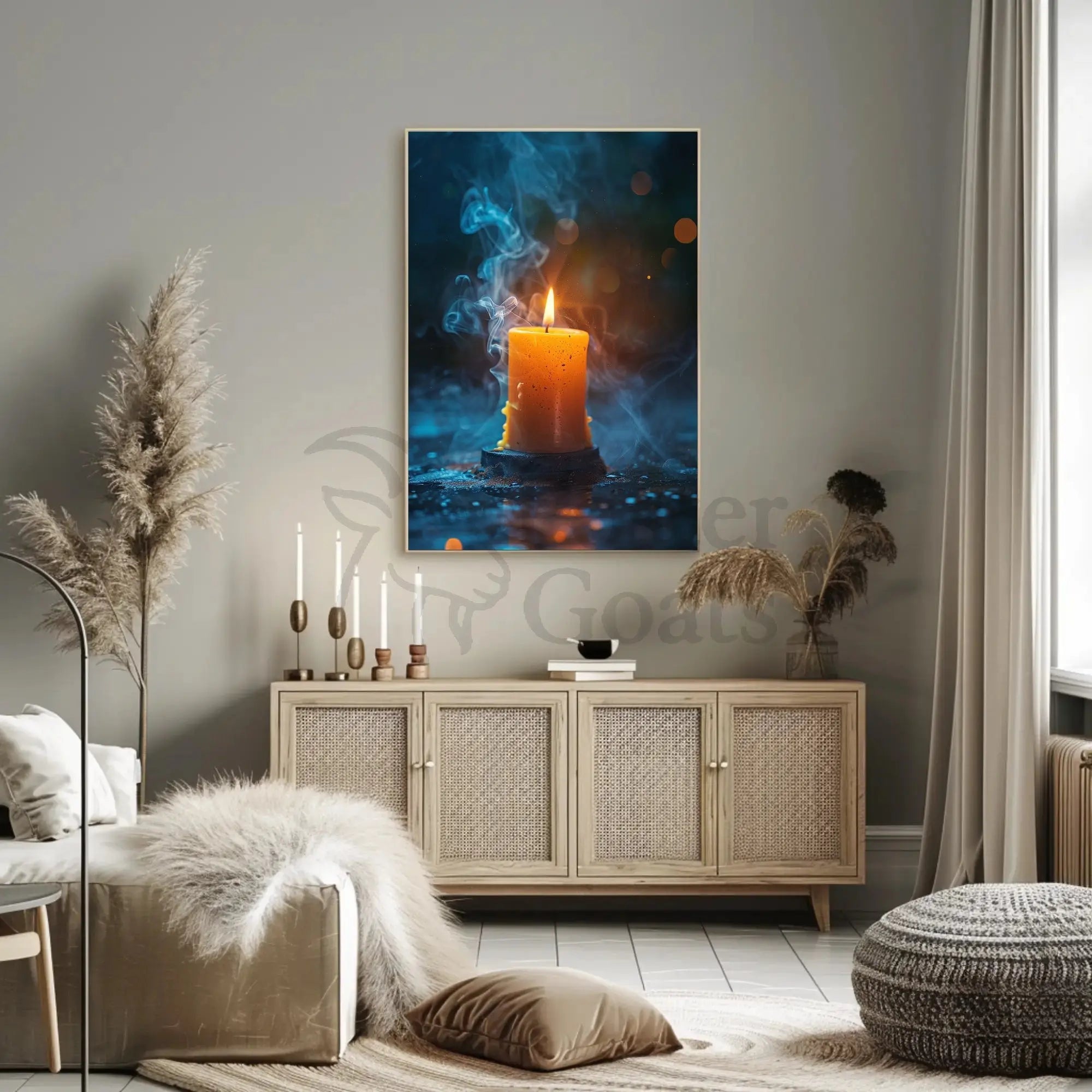 Serene Candlelight Reflection Artistic Poster PosterGoat