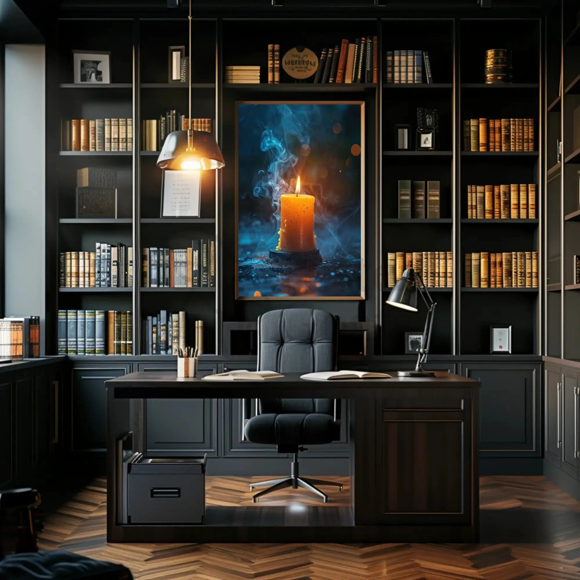 Serene Candlelight Reflection Artistic Poster PosterGoat