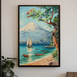 Serene Coastal Scene with Mount Fuji Travel Poster PosterGoat
