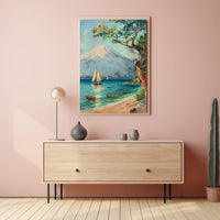 Serene Coastal Scene with Mount Fuji Travel Poster PosterGoat