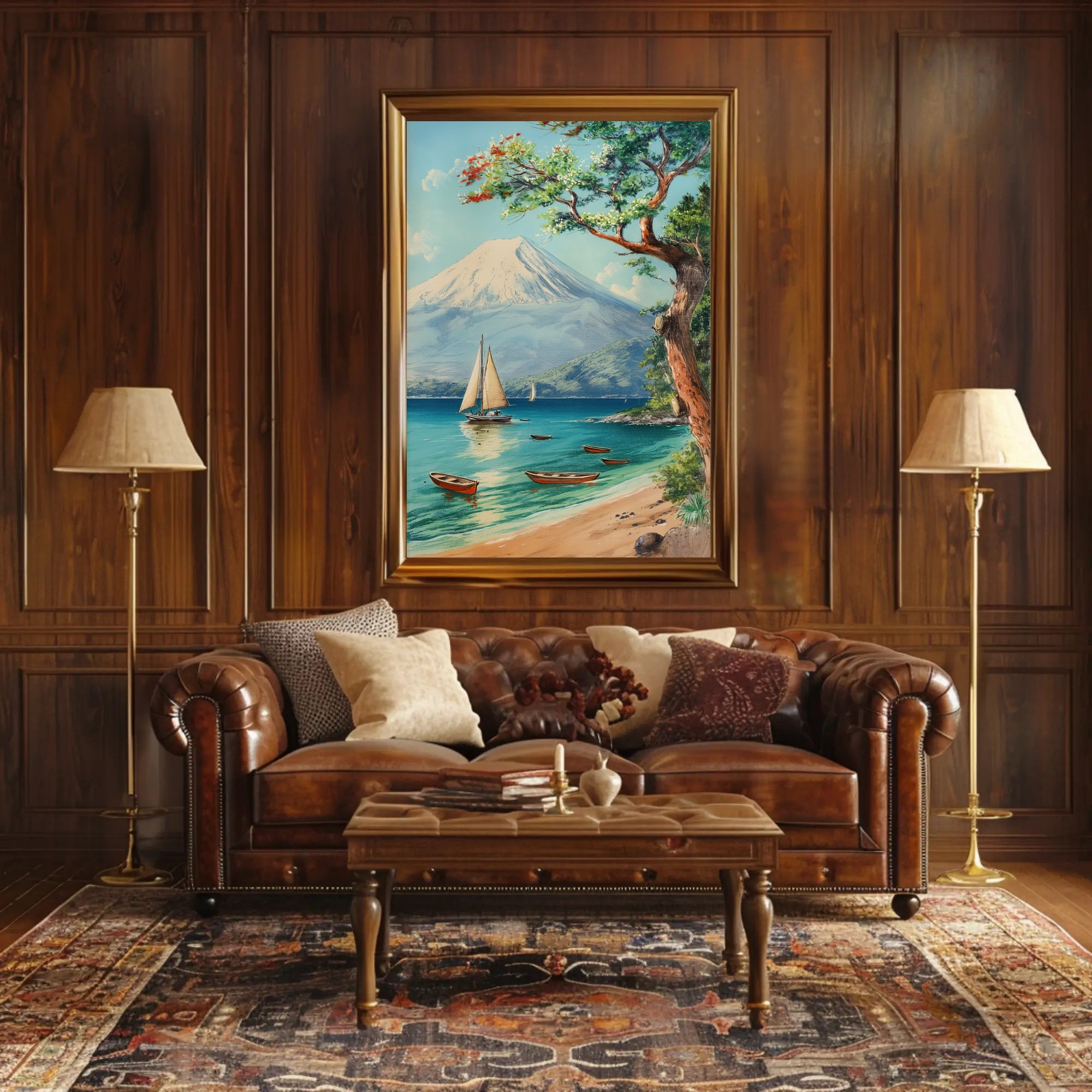 Serene Coastal Scene with Mount Fuji Travel Poster PosterGoat