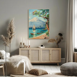 Serene Coastal Scene with Mount Fuji Travel Poster PosterGoat