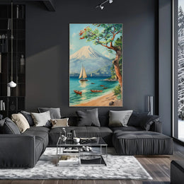 Serene Coastal Scene with Mount Fuji Travel Poster PosterGoat