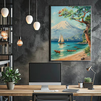Serene Coastal Scene with Mount Fuji Travel Poster PosterGoat