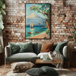 Serene Coastal Scene with Mount Fuji Travel Poster PosterGoat