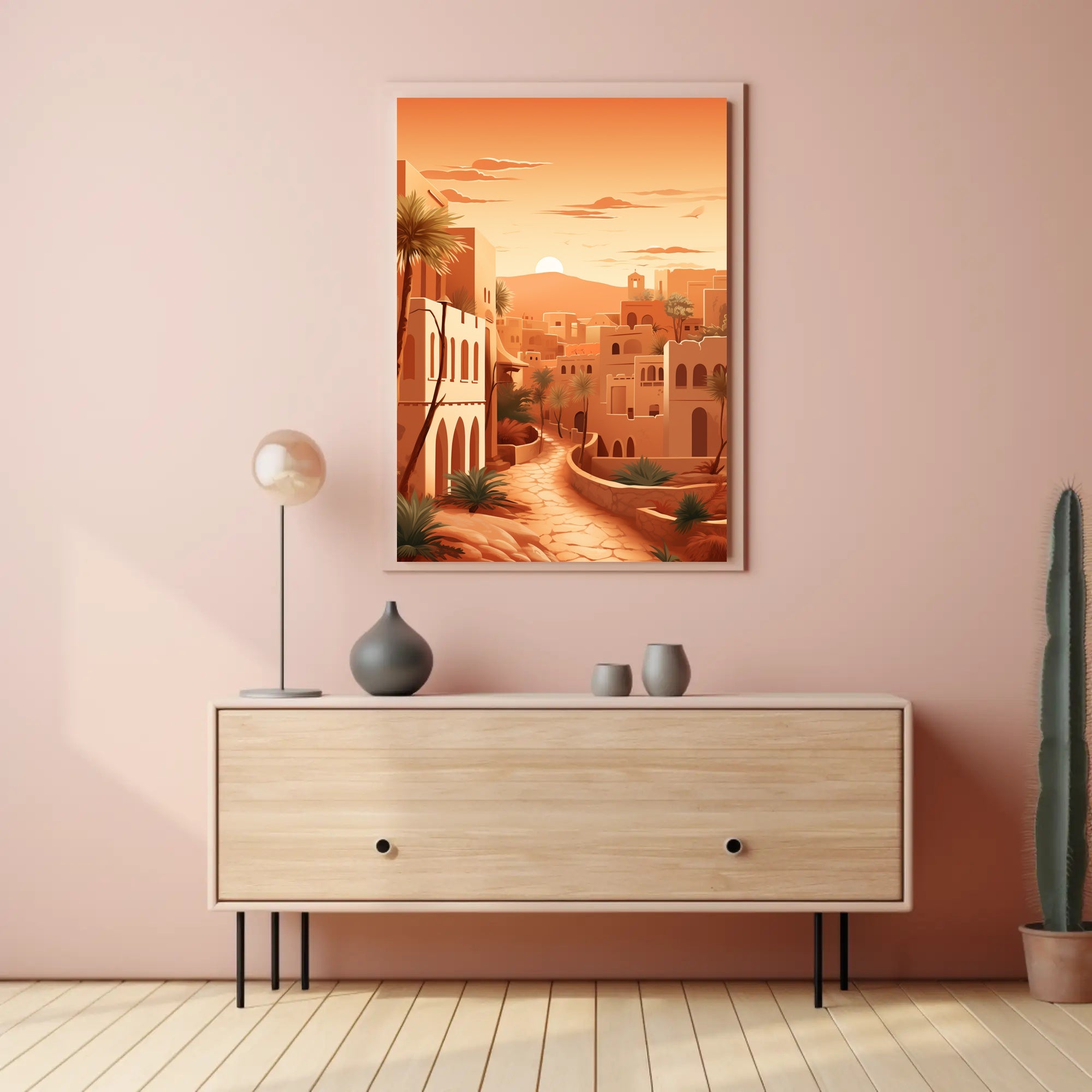 Serene Desert Sunset Townscape Cultural Heritage Poster PosterGoat