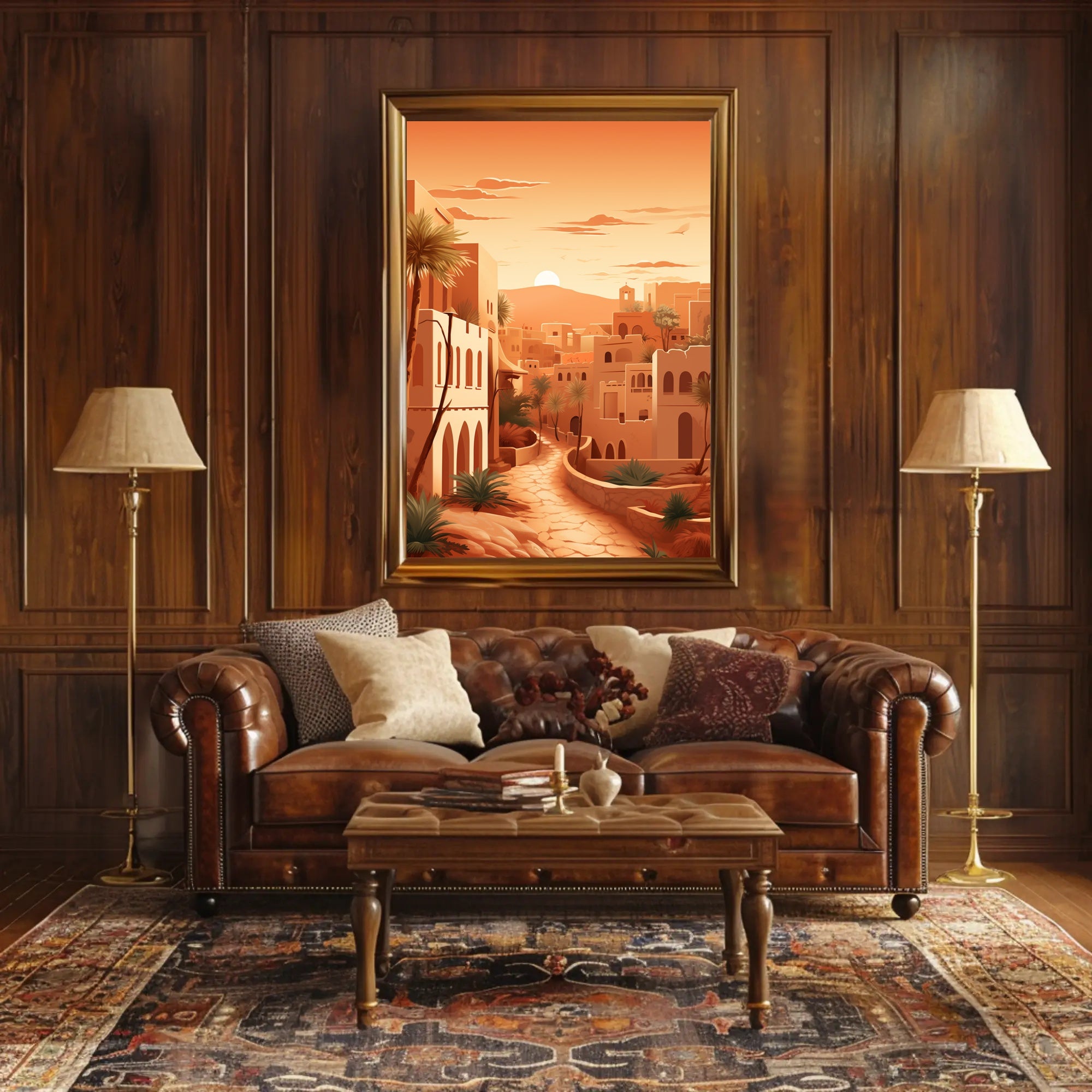 Serene Desert Sunset Townscape Cultural Heritage Poster PosterGoat