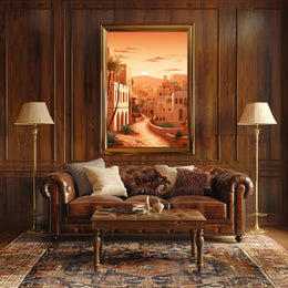 Serene Desert Sunset Townscape Cultural Heritage Poster PosterGoat