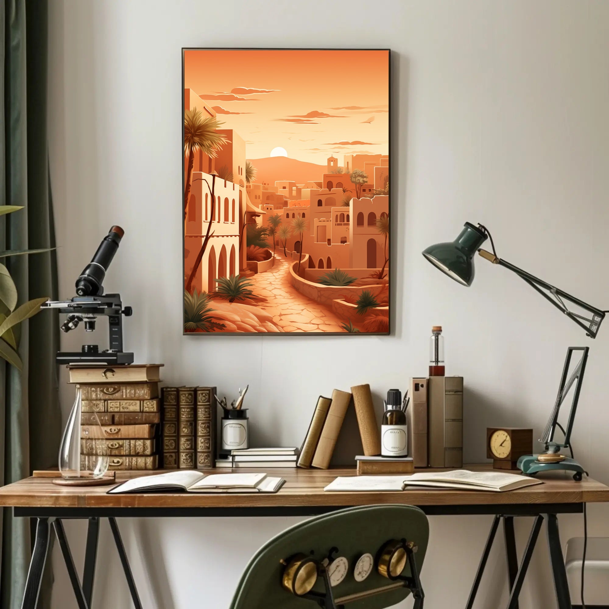 Serene Desert Sunset Townscape Cultural Heritage Poster PosterGoat