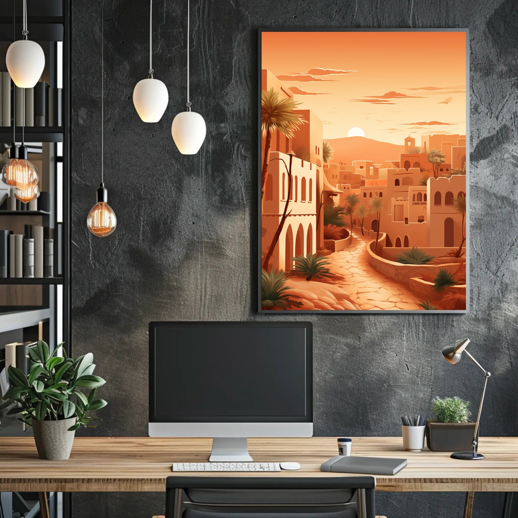 Serene Desert Sunset Townscape Cultural Heritage Poster PosterGoat