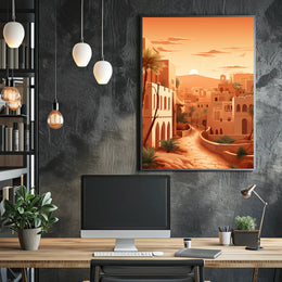 Serene Desert Sunset Townscape Cultural Heritage Poster PosterGoat