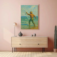 Serene Fisherman Casting Net, Artistic Heritage Poster PosterGoat