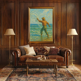 Serene Fisherman Casting Net, Artistic Heritage Poster PosterGoat