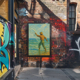 Serene Fisherman Casting Net, Artistic Heritage Poster PosterGoat