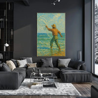Serene Fisherman Casting Net, Artistic Heritage Poster PosterGoat