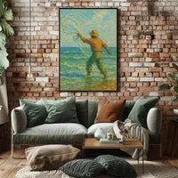 Serene Fisherman Casting Net, Artistic Heritage Poster PosterGoat