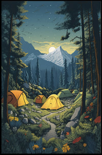 Serene Forest Camping Retreat with Mountain View National Park Poster PosterGoat