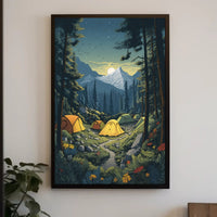 Serene Forest Camping Retreat with Mountain View National Park Poster PosterGoat