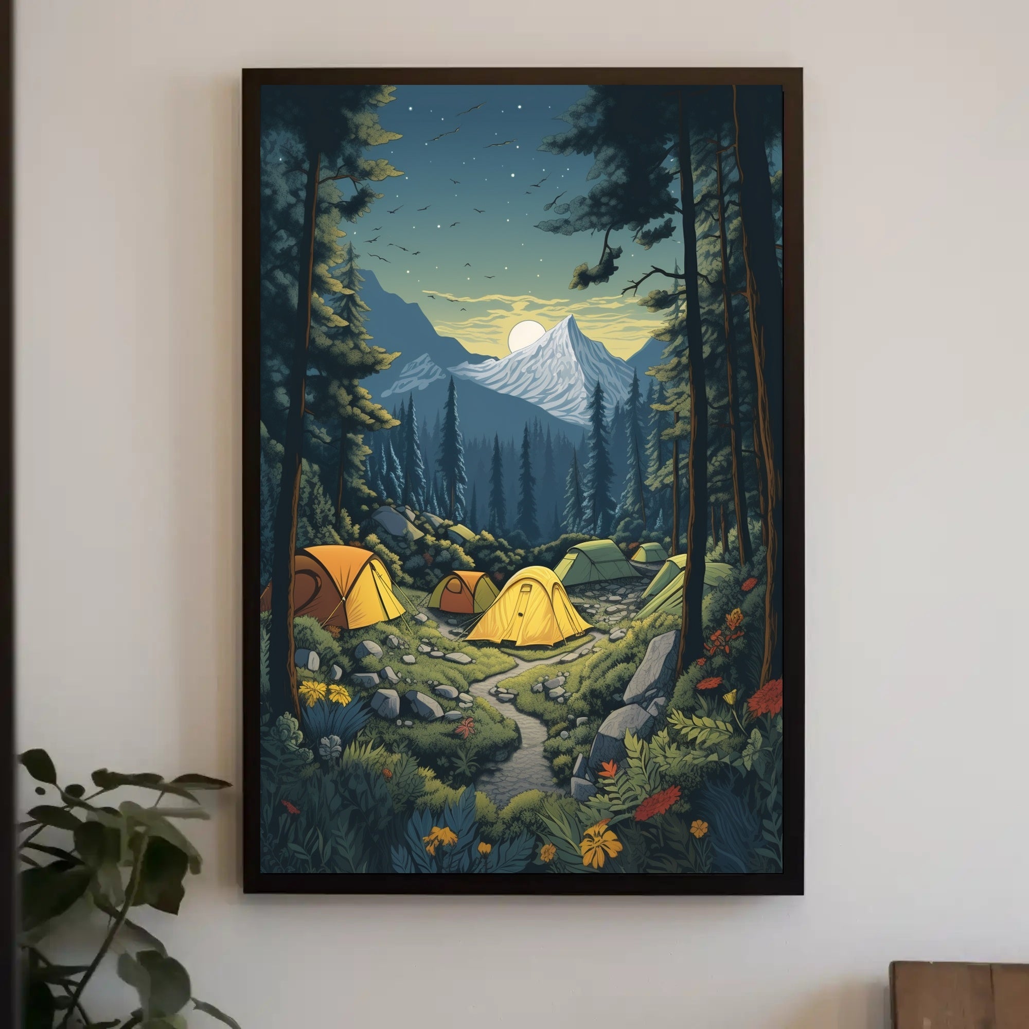 Serene Forest Camping Retreat with Mountain View National Park Poster PosterGoat