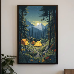 Serene Forest Camping Retreat with Mountain View National Park Poster PosterGoat