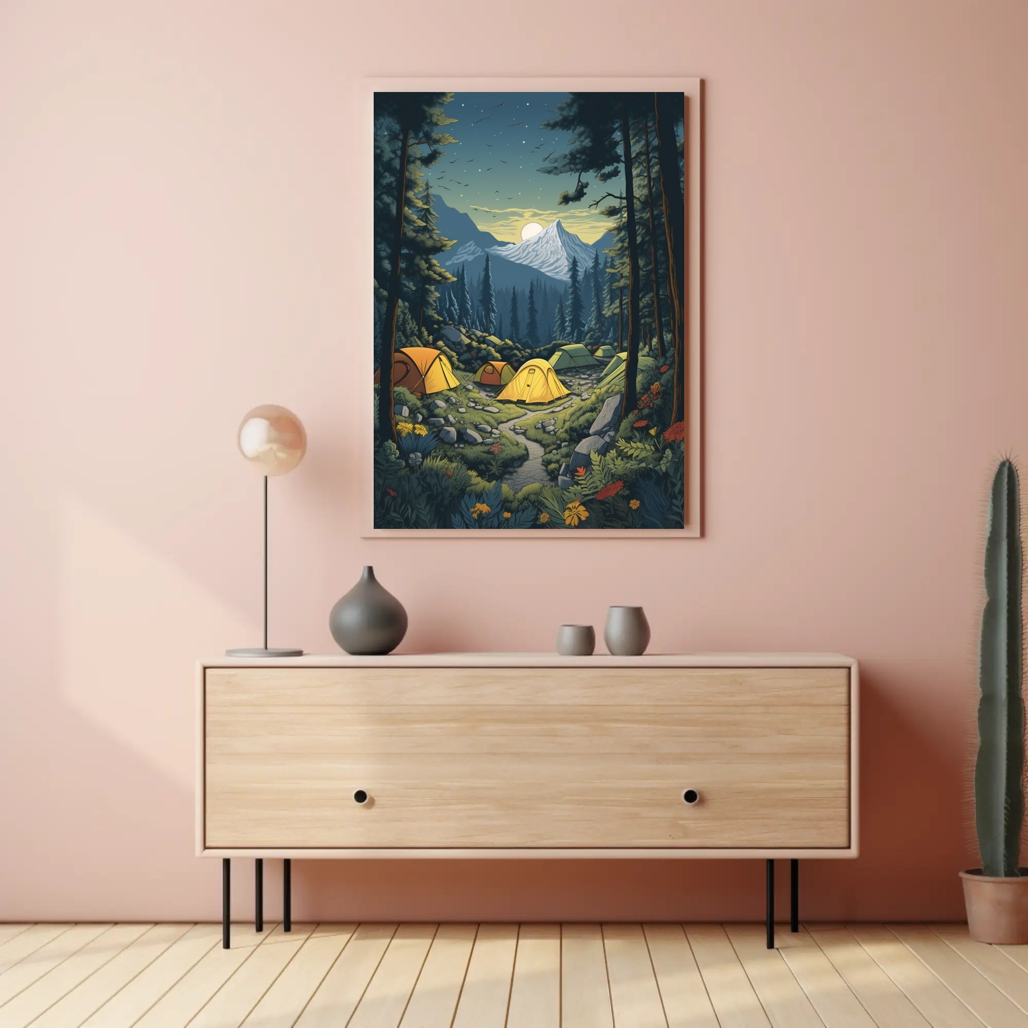 Serene Forest Camping Retreat with Mountain View National Park Poster PosterGoat