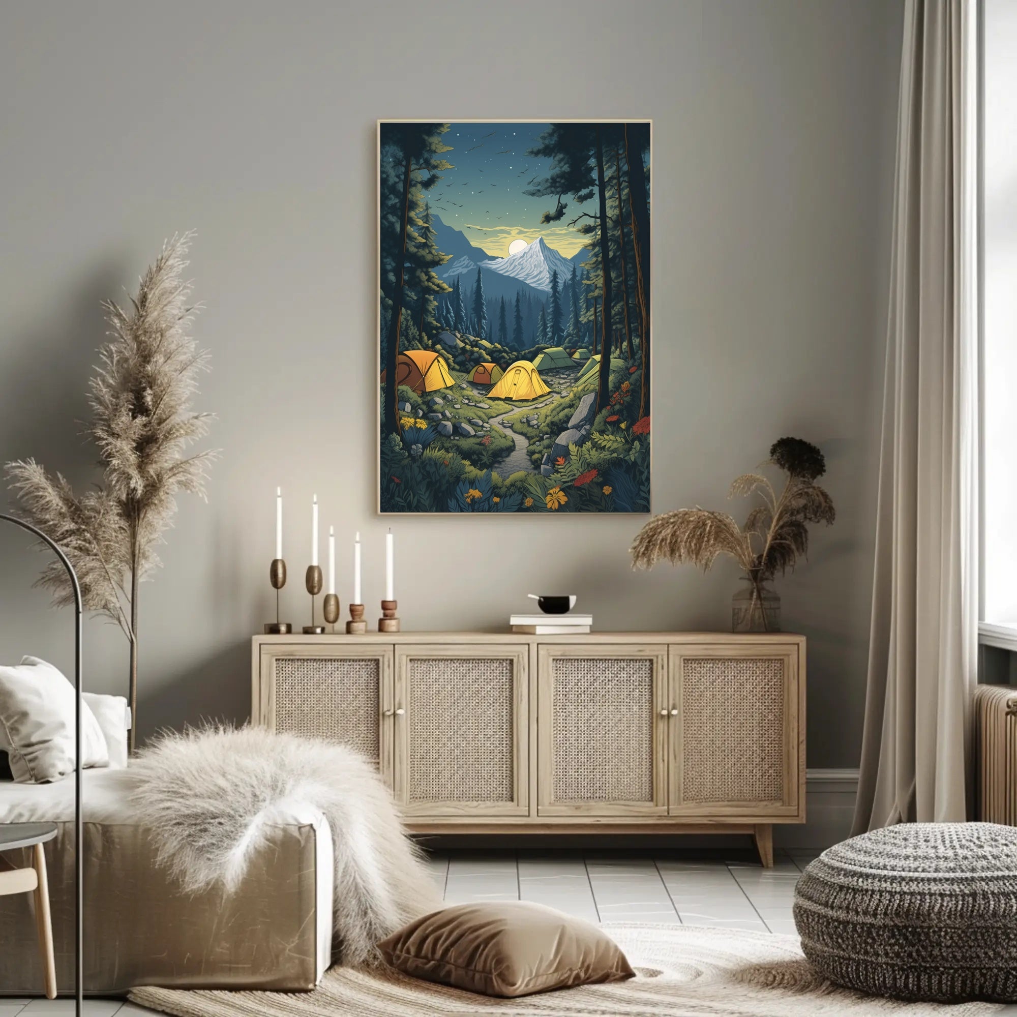 Serene Forest Camping Retreat with Mountain View National Park Poster PosterGoat