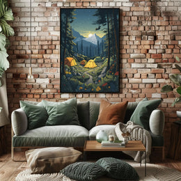 Serene Forest Camping Retreat with Mountain View National Park Poster PosterGoat