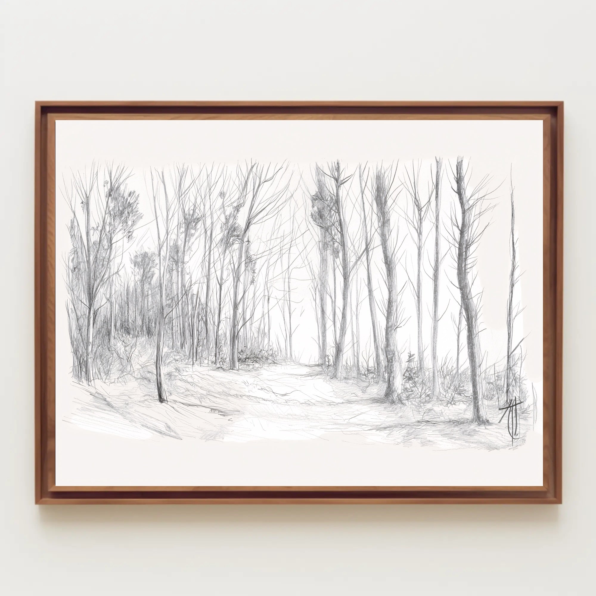 Serene Forest Path Pencil Sketch Artistic Poster PosterGoat