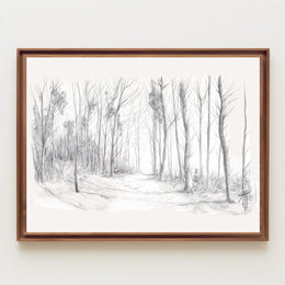 Serene Forest Path Pencil Sketch Artistic Poster PosterGoat