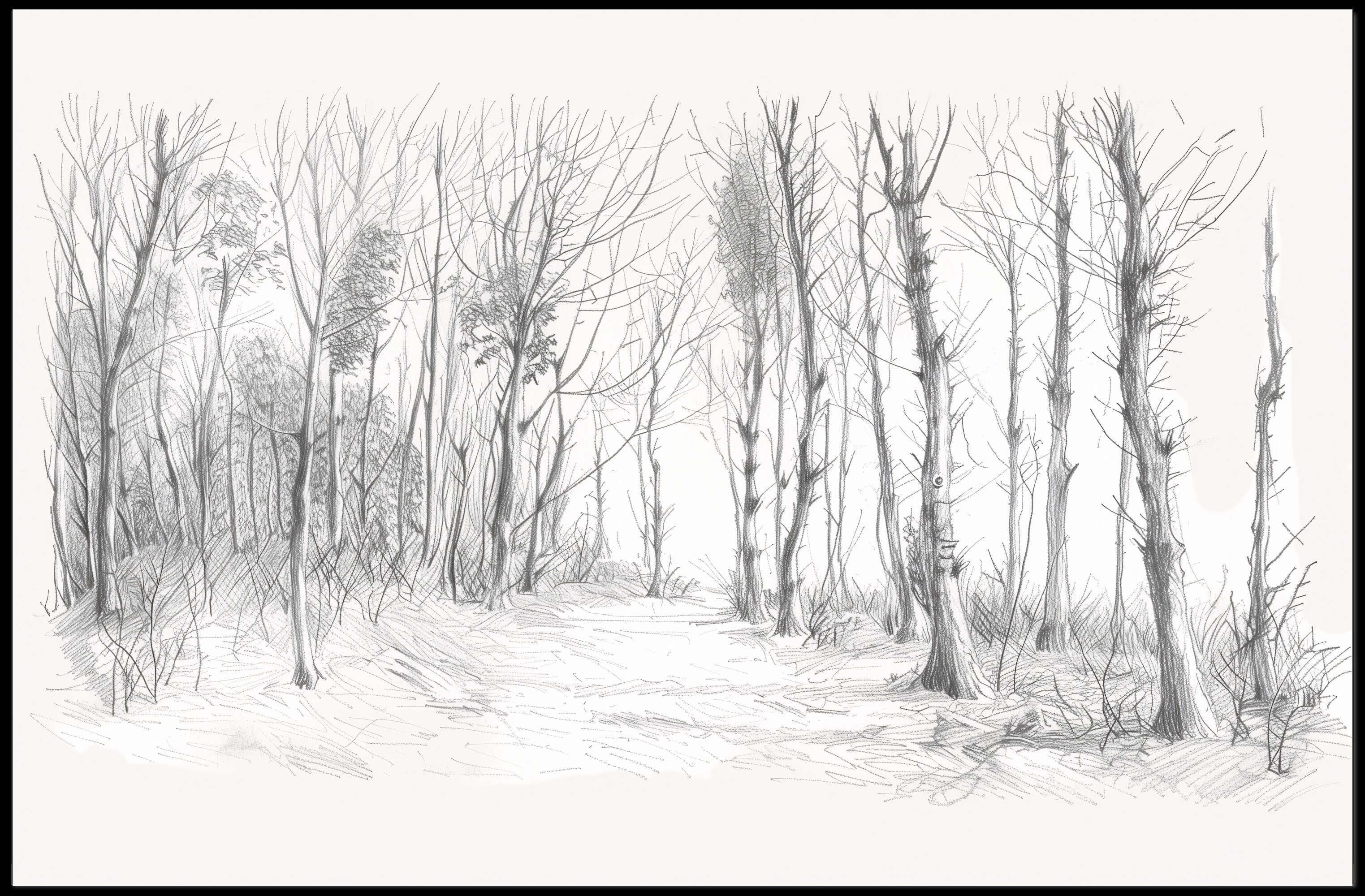 Serene Forest Sketch Art Poster PosterGoat