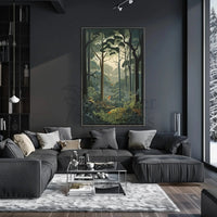 Serene Forest with Vibrant Birds Artistic Poster PosterGoat