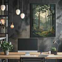 Serene Forest with Vibrant Birds Artistic Poster PosterGoat