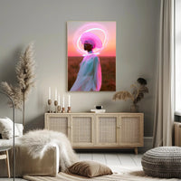 Serene Futuristic Visionary in Surreal Neon Hues Sci-Fi Poster PosterGoat