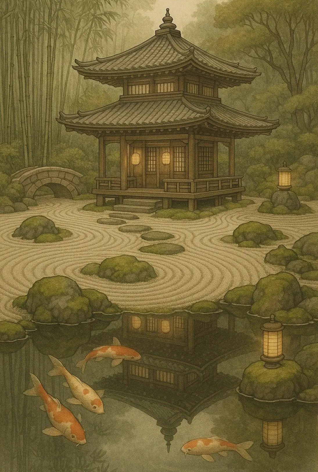 Serene Japanese Garden Pagoda Scenic Cultural Heritage Poster PosterGoat