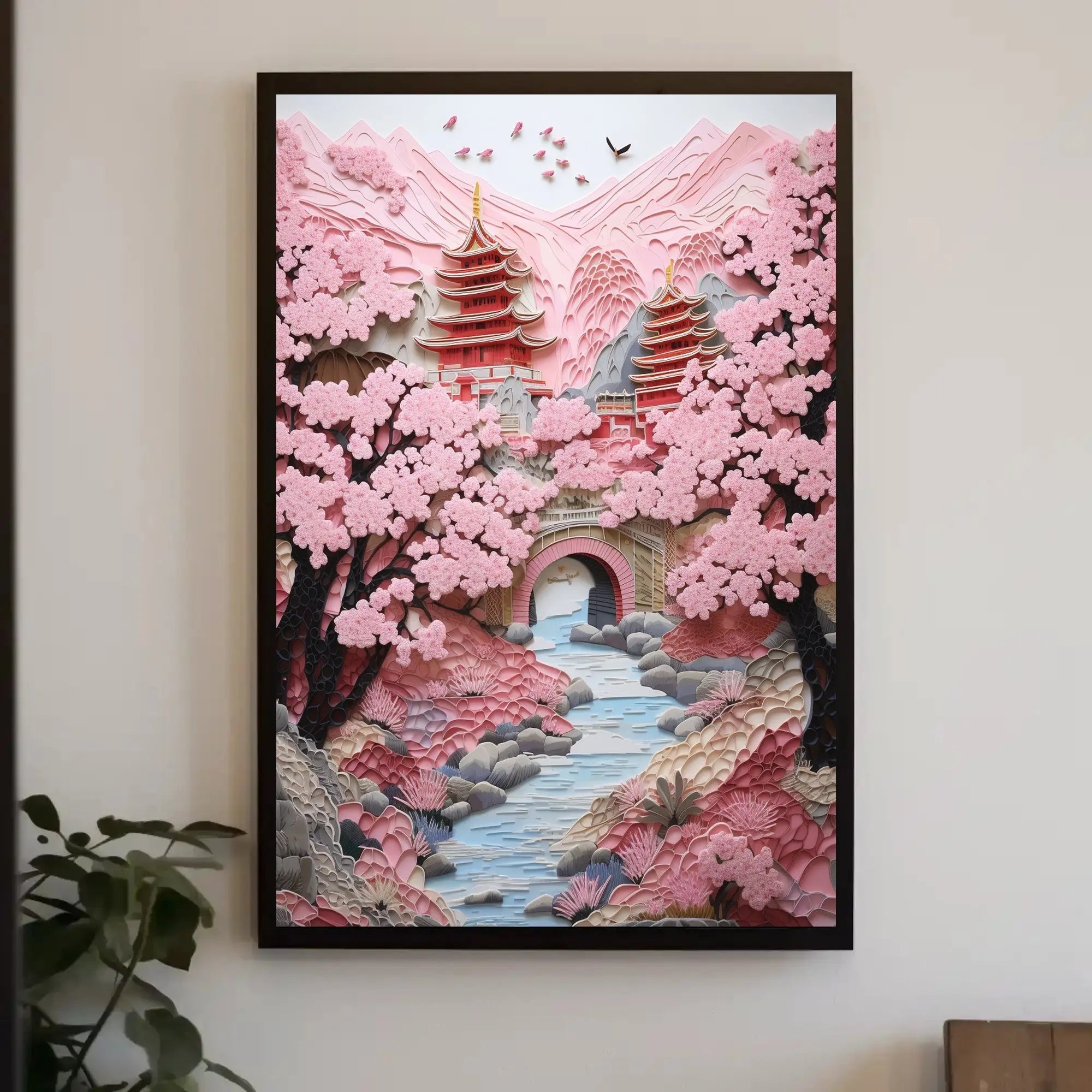 Serene Japanese Landscape Paper-Cut Art Cultural Heritage Poster PosterGoat
