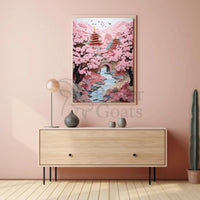 Serene Japanese Landscape Paper-Cut Art Cultural Heritage Poster PosterGoat