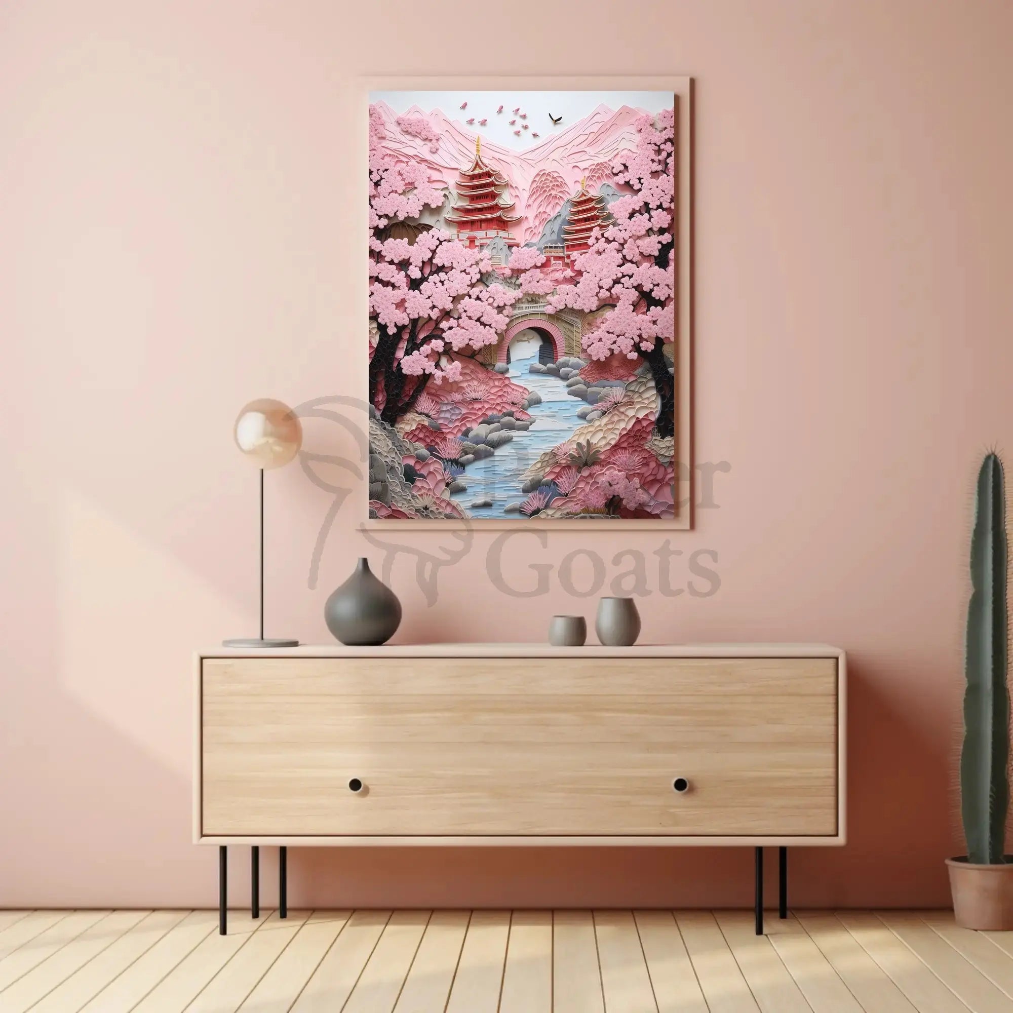 Serene Japanese Landscape Paper-Cut Art Cultural Heritage Poster PosterGoat