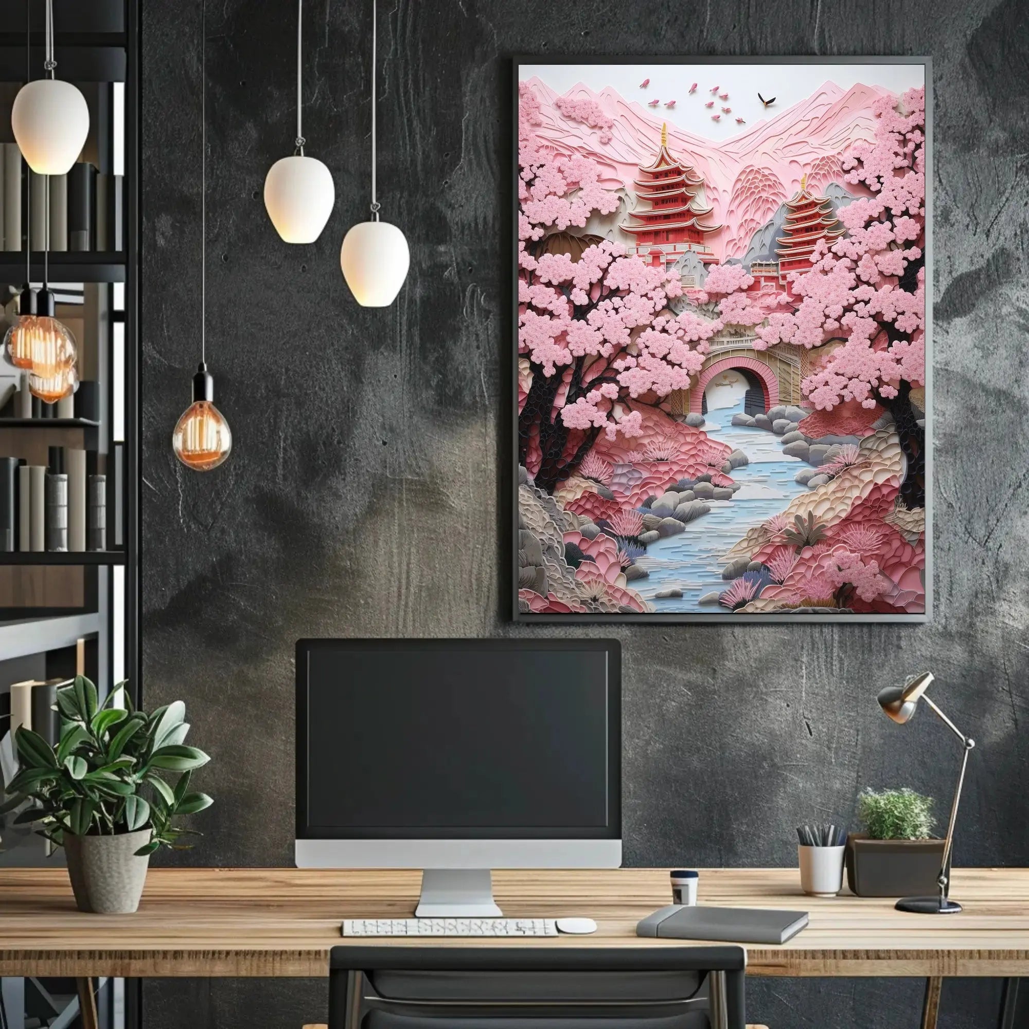 Serene Japanese Landscape Paper-Cut Art Cultural Heritage Poster PosterGoat