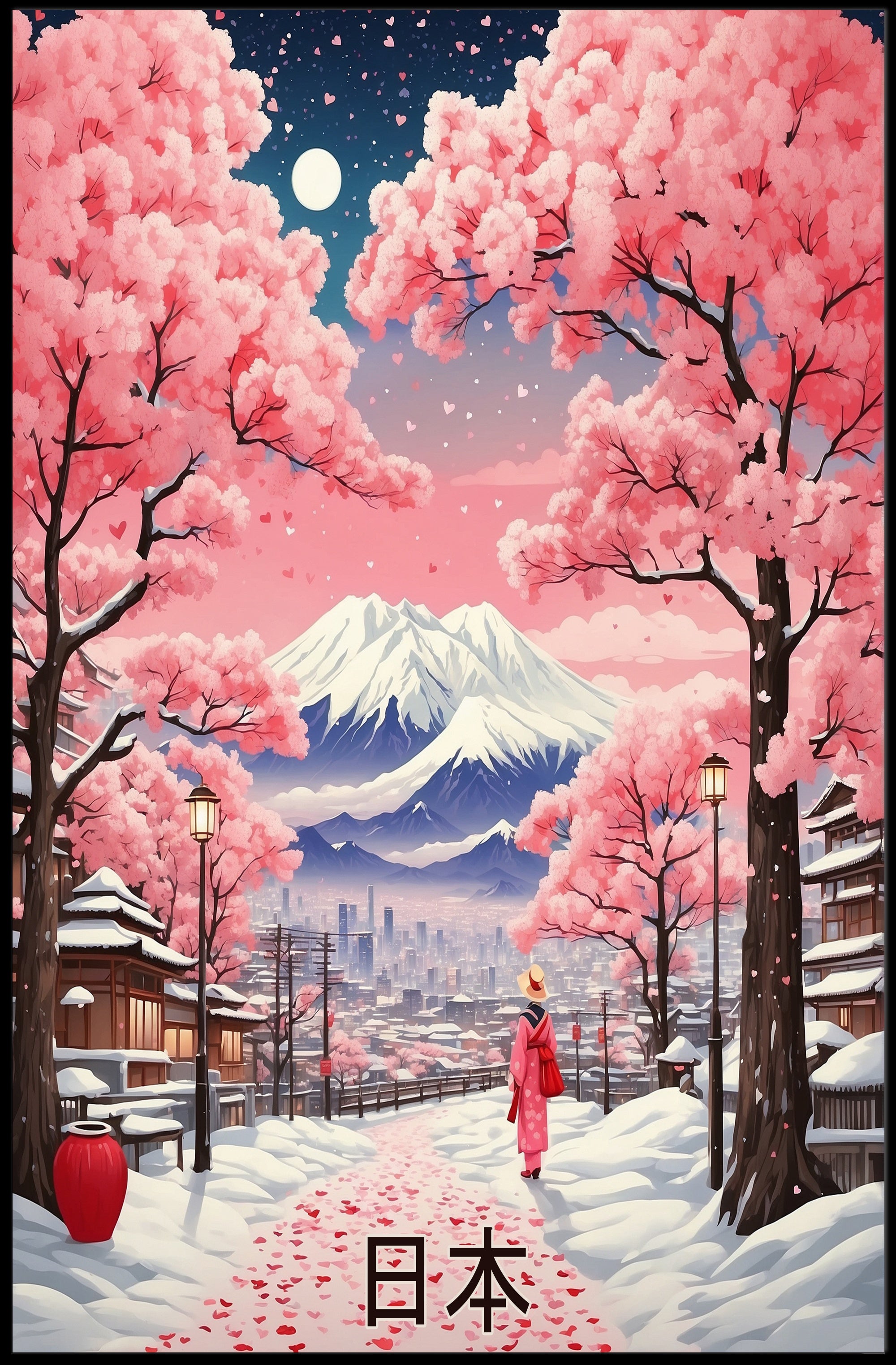 Serene Japanese Landscape Under Moonlight: Cultural Poster PosterGoat