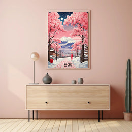 Serene Japanese Landscape Under Moonlight: Cultural Poster PosterGoat