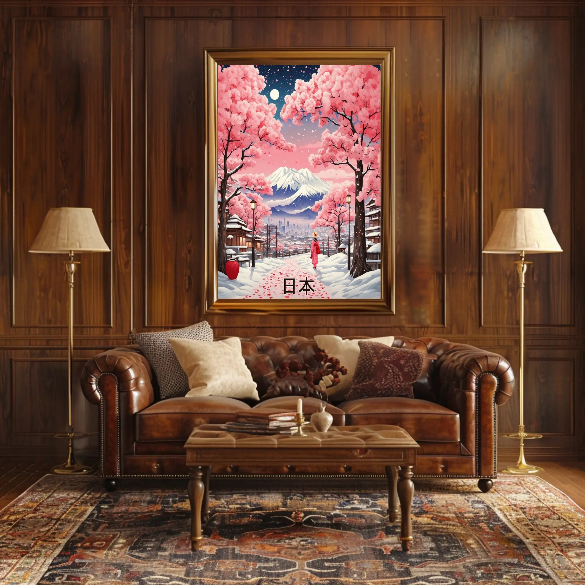 Serene Japanese Landscape Under Moonlight: Cultural Poster PosterGoat