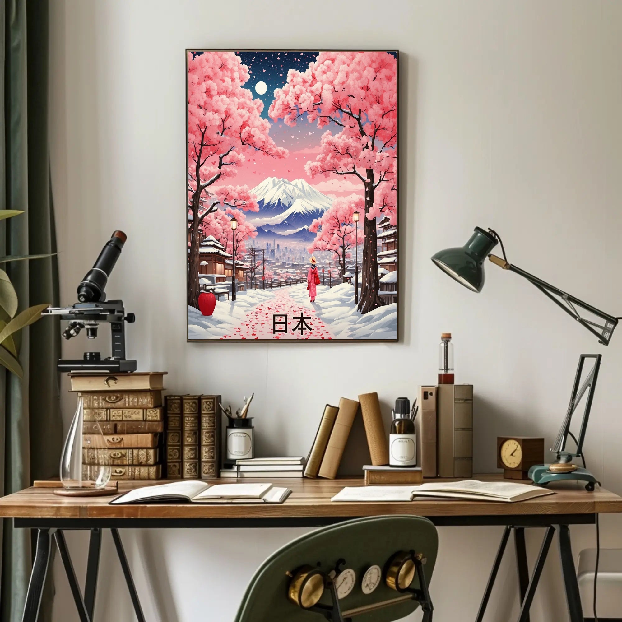 Serene Japanese Landscape Under Moonlight: Cultural Poster PosterGoat
