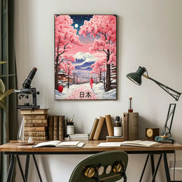 Serene Japanese Landscape Under Moonlight: Cultural Poster PosterGoat
