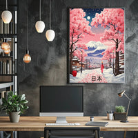Serene Japanese Landscape Under Moonlight: Cultural Poster PosterGoat