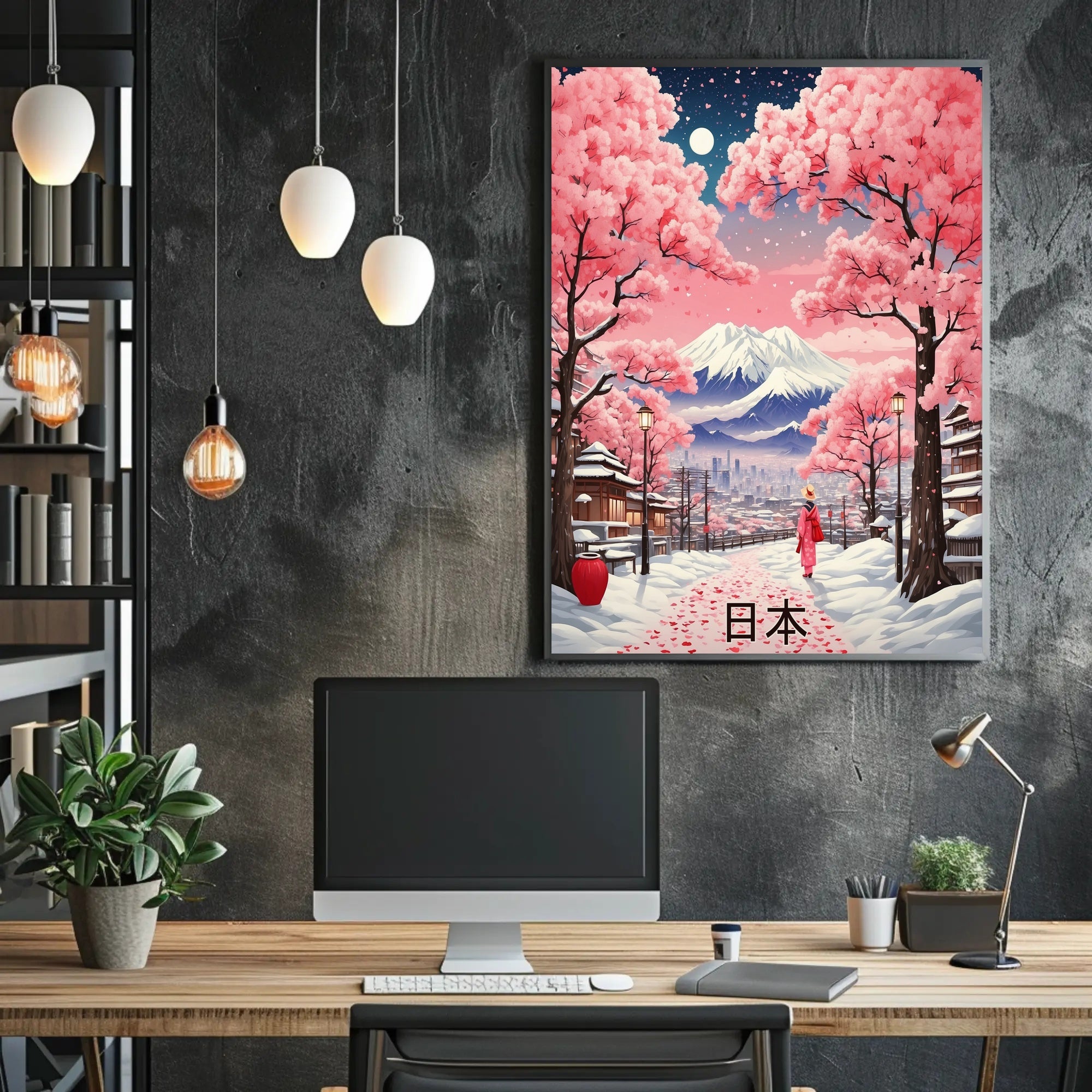 Serene Japanese Landscape Under Moonlight: Cultural Poster PosterGoat