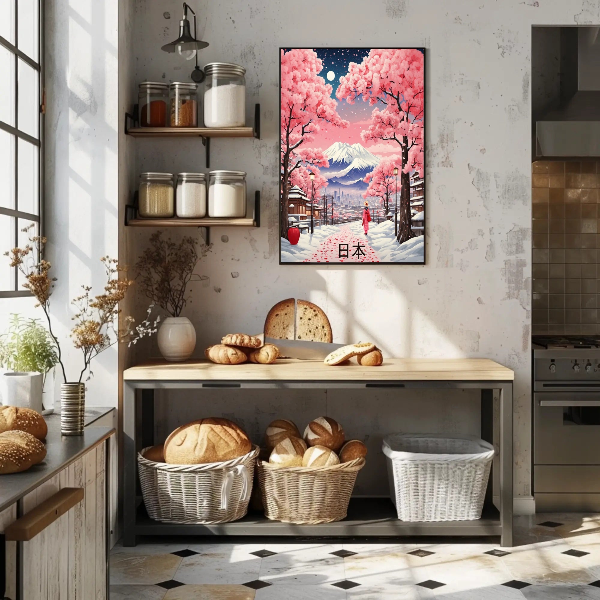 Serene Japanese Landscape Under Moonlight: Cultural Poster PosterGoat