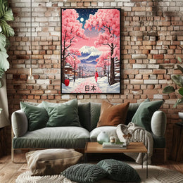 Serene Japanese Landscape Under Moonlight: Cultural Poster PosterGoat