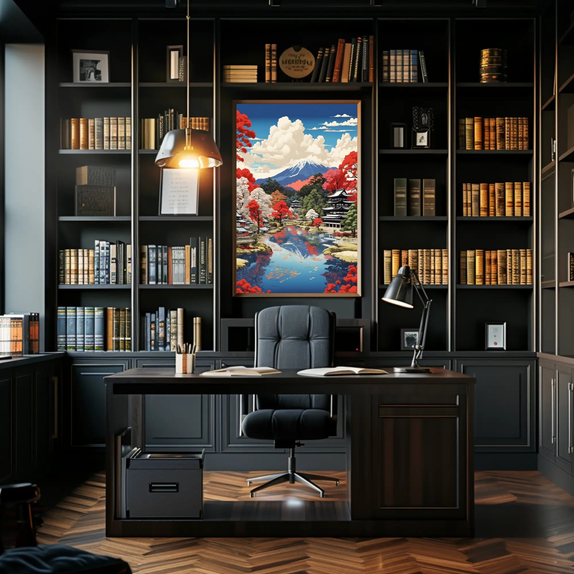 Serene Japanese Landscape with Mount Fuji Heritage Poster PosterGoat