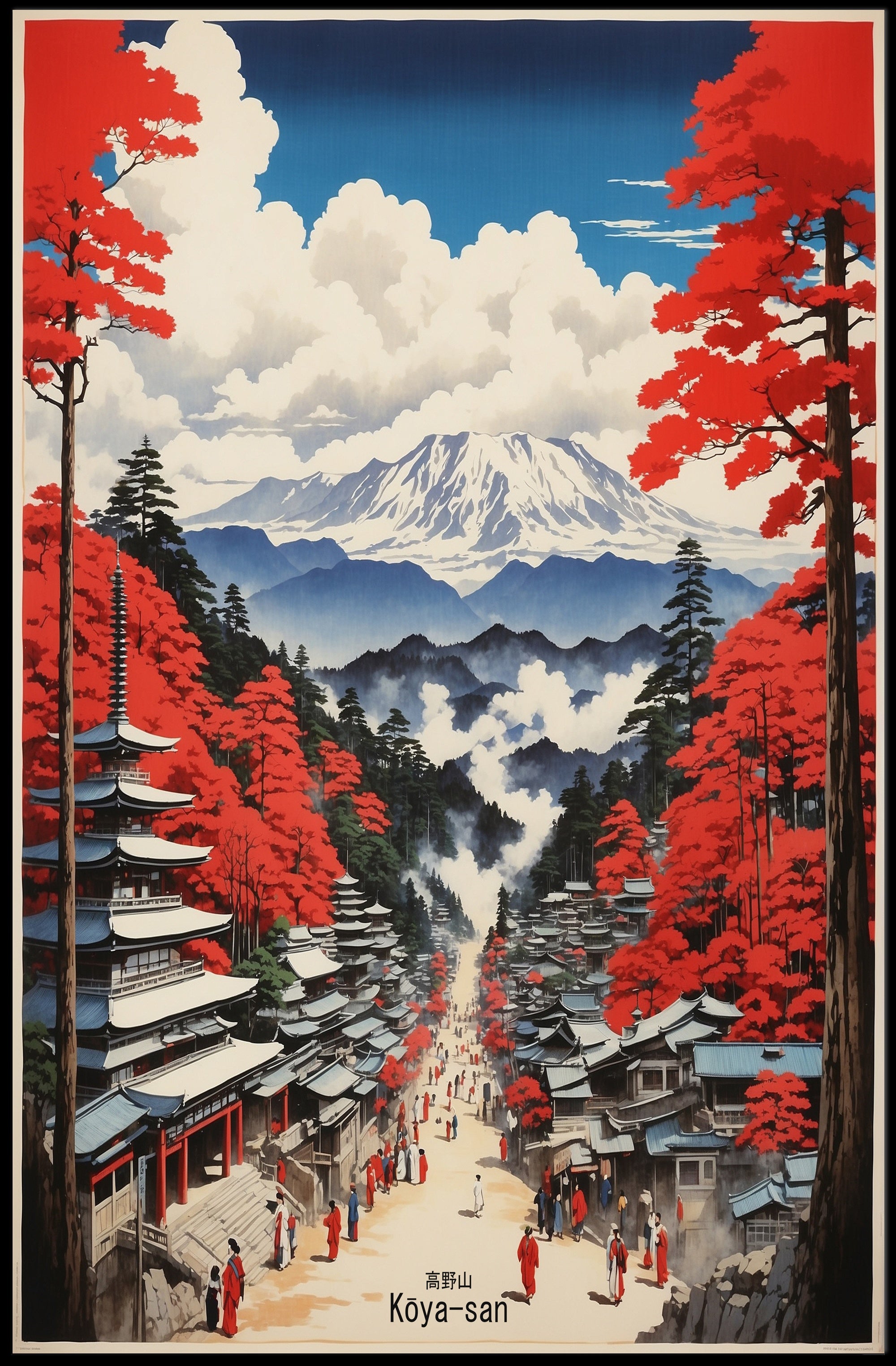 Serene Japanese Landscape with Traditional Pagodas Cultural or Heritage Poster PosterGoat